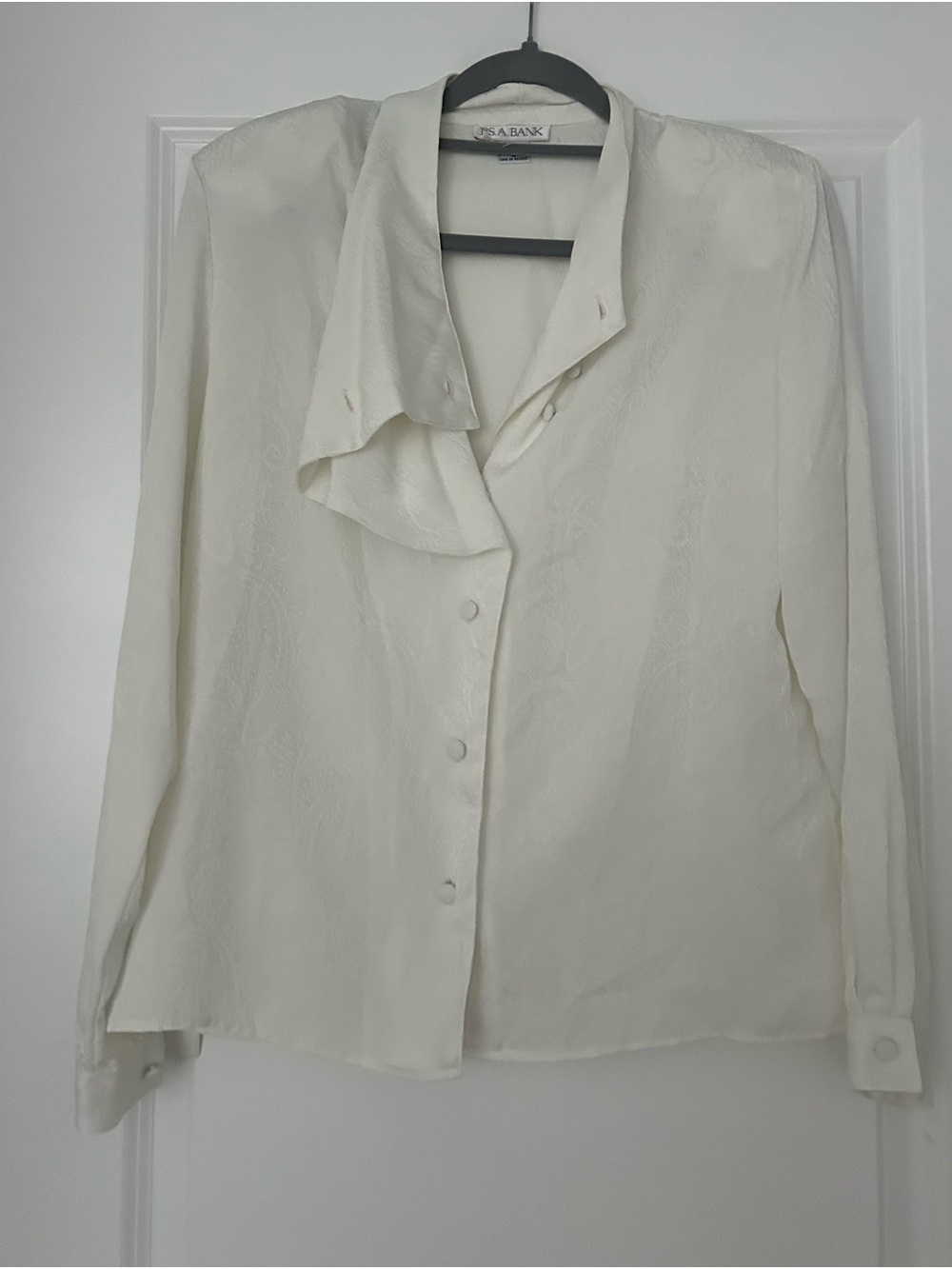 Jos. A. Bank Cream Button-Front Ruffle Collar Blouse